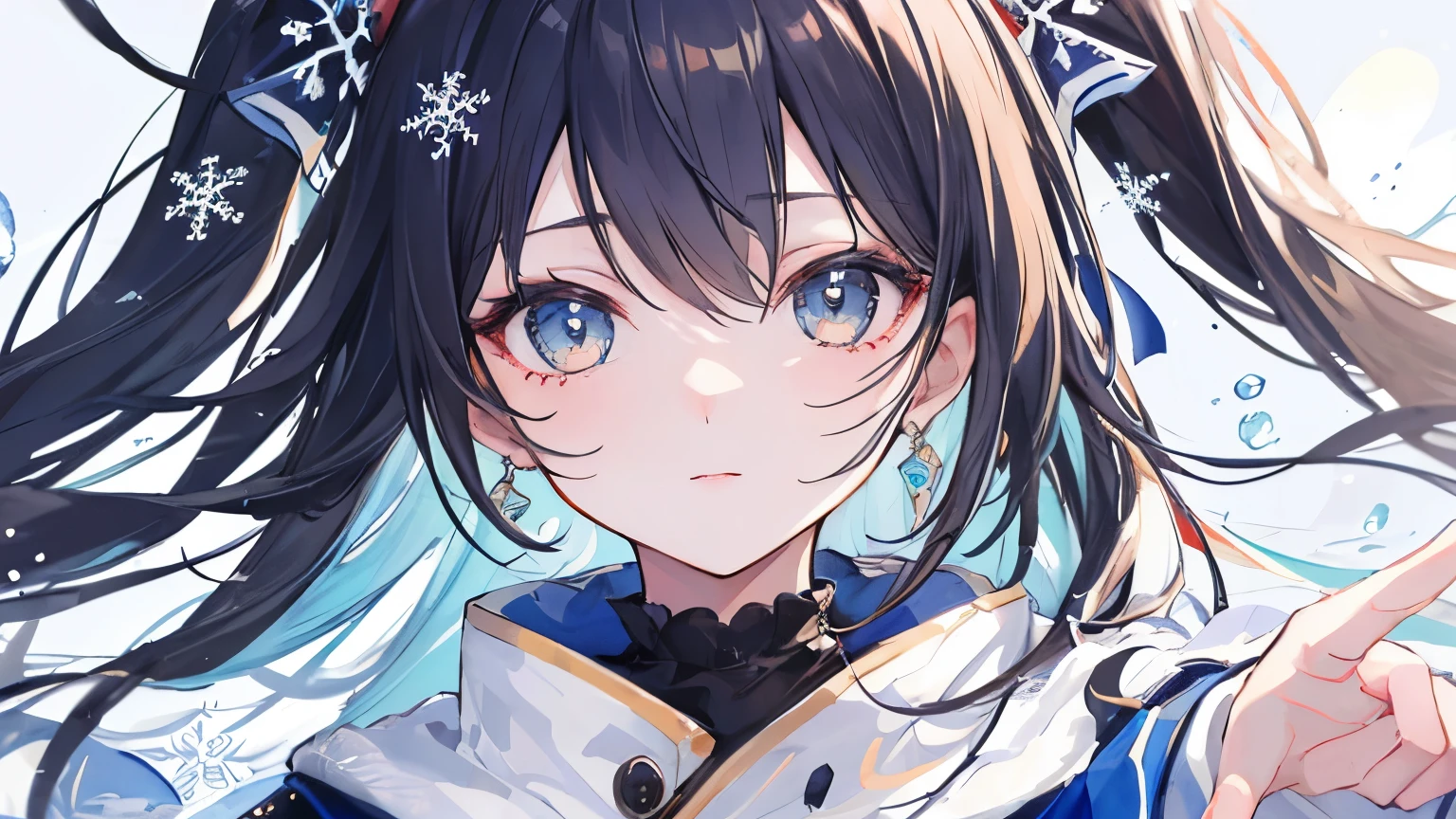 ((highest quality)), ((masterpiece)), (detailed), Perfect Face,1girl,In the cute winter sunspot, small snowflakes are dancing down.