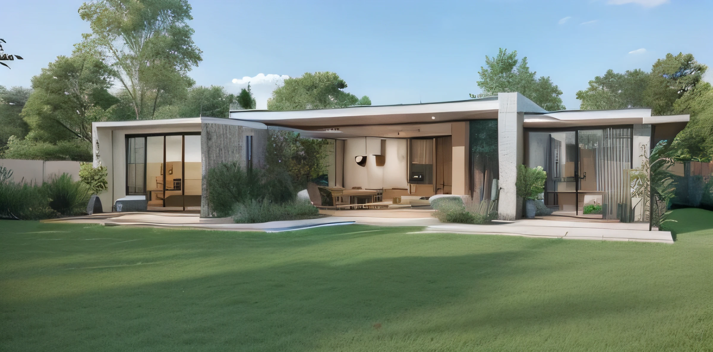 arafed house with a patio and a covered patio in the middle of a grassy yard, lumion render, architectural render, architectural rendering, precise architectural rendering, award-winning render, architectural 3 d render, mantra rendering, digital rendering, luxcore render, detailed rendering, d render, cg rendering, lumion rendering, professional render, fully detailed render