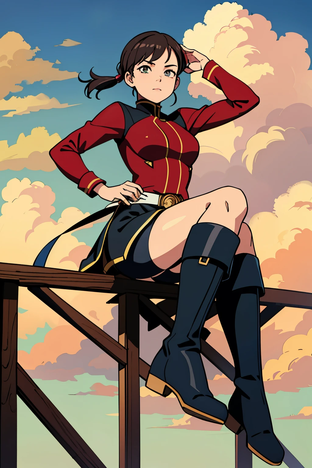 ((highest quality)), ((masterpiece)), (be familiar with), perfect face、riding outfit、riding boots、