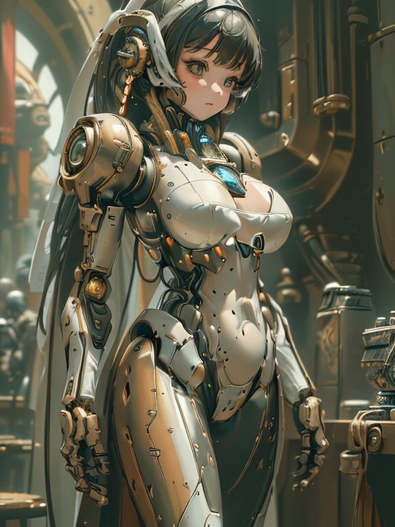 ((highest quality)),
 (Ultra-high resolution),
 (Very detailed),
 (Detailed Description),
 ((The best CG)),
 (A masterpiece),
 super precision art,
 Amazing painting art,
 (Sci-fi art with precise details:1.5),
 (1 female:1.6),
((,Machine body details and details:1.5)),
cylinder:1.5,
 lens:1.3,
 Glowing Lines:1.4,
 ((full body shot)),
 Facing forward,
 Embarrassing