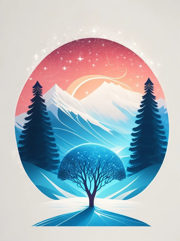 a spruice tree in a winter landscape, tshirt design, rzminjourney, vector-art