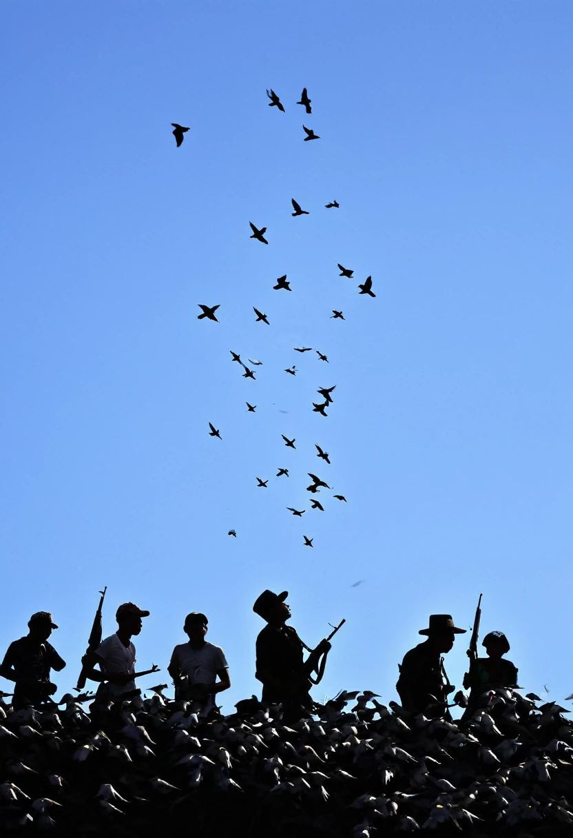 Imagine a poster that shows the current state of the Philippines, providing evidence of the victory depicted in El Filibusterismo. With silhouette of people not showing their faces showcasing some kind of freedom, then add a few silhouette of doves up in the sky, with flag of philippines and something connected to El Filibusterismo.