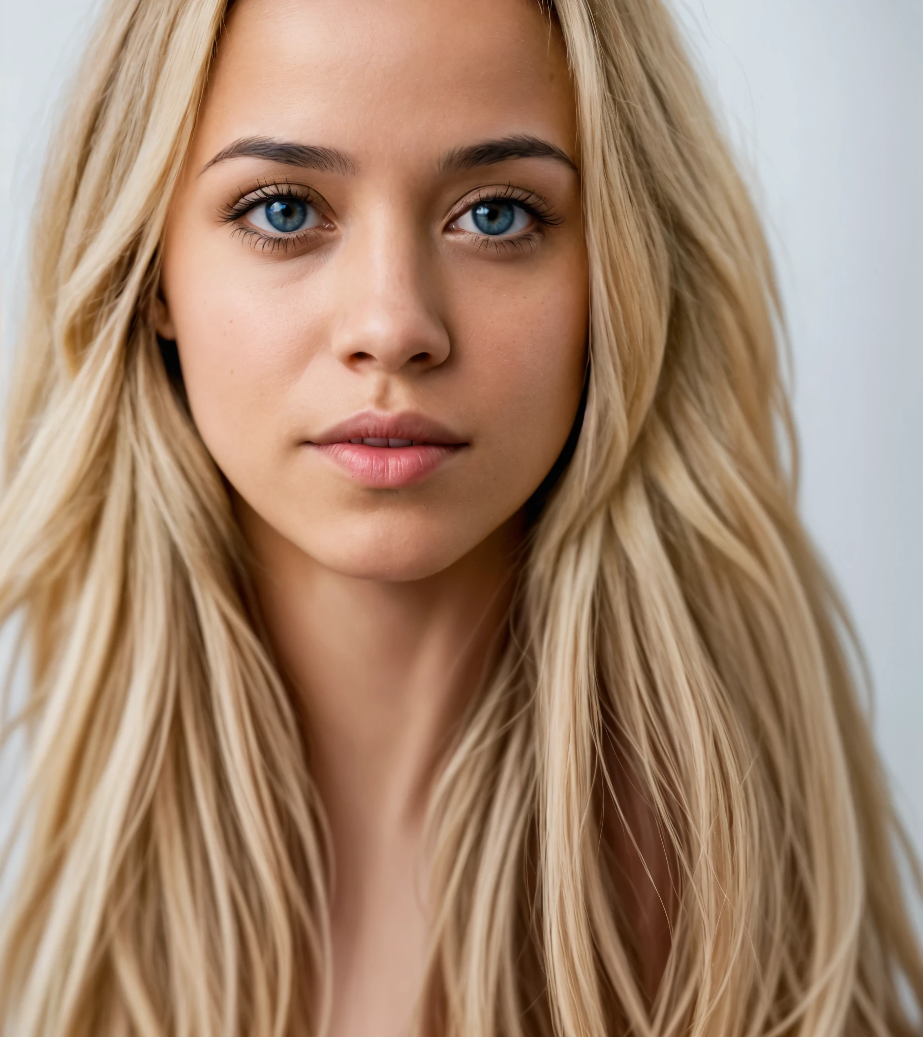 femme blonde aux yeux bleus et aux longs cheveux blonds regardant la caméra, ultrarealistic uhd faces, visage de jeune femme, visages ultra réalistes, Portrait de Sophie Mudd, portrait de vanessa morgan, mixed race woman, perfect and detailed face, accurate visages ultra réalistes, gros plan du visage, visage de femme regardant hors caméra, An extremely beautiful face, visages ultra réalistes