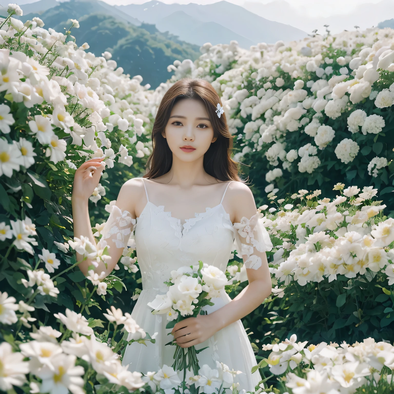 Araffe lady in white dress standing among flowers, Standing in the flower field, woman Standing in the flower field, Standing in the flower field, There are flowers, girl Standing in the flower field, girl Standing in the flower field, girl among flowers, Surrounded by frozen flowers, Girl in the flower field, woman among flowers, Nam Jae-yeon
