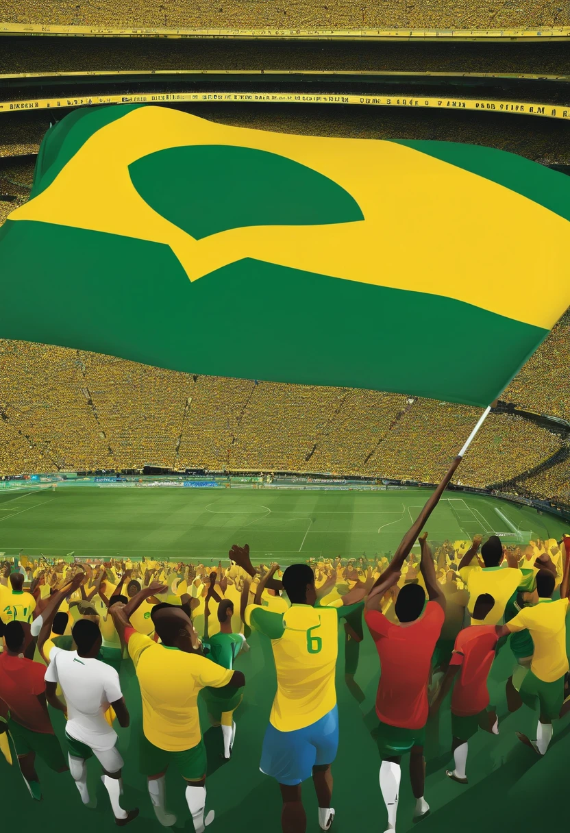 Uma imagem de capa de podcast sobre futebol brasileiro poderia ter um fundo verde e amarelo, as cores da bandeira do Brasil, com imagens de jogadores famosos, like Pele and Marta, and maybe a packed stadium in the background. A frase "Fala Torcida!!" poderia estar em destaque, com uma fonte chamativa e moderna. This would help convey the energy and passion for Brazilian football