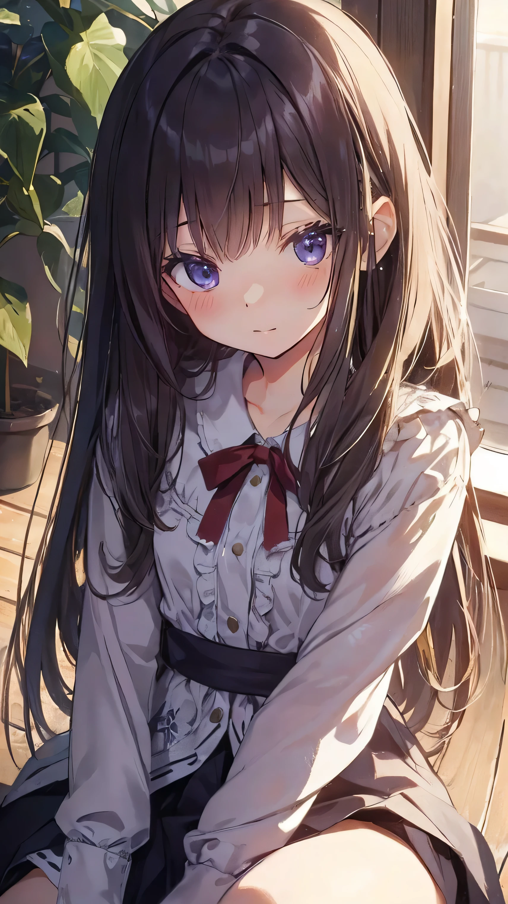 Masterpiece、Highest quality、highest quality、((()))、 ((Petite))、Shiny hair quality、Small face、Sitting、Super detailed, beautiful, wide eyes、Ultra-detailed, clear and beautiful faces、(cute illustration:1.2), High-resolution, ultra-detailed, best quality, embarrassed