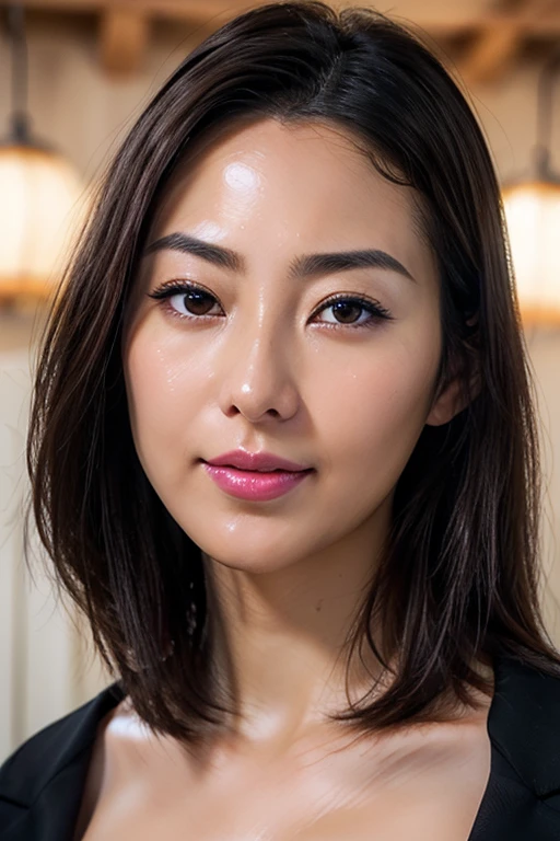 Beautiful Japanese,1 girl(masterpiece:1.2, highest quality), (Realistic, photoRealistic:1.4),, Keep your eyes clearly focused, Nose and mouth,Face Focus, Extreme close up of face、 Age 35,Black Hair、Symmetrical face,Realistic nostrils、Angle from below、Elongated C-shaped nostrils(Sharp Nose)Sweaty skin、Shiny skin,((Brow wrinkles)))（On the tongue)、Deep Kiss、((Thin eyebrows))Oily skin、glistening shining skin、double eyelid、Beautiful woman、Medium Hair,Rolling your eyes,、Shortcuts((half-closed eyes:1.5, frown:2.0, grimace, scowl))((oily skin,sweat))((Shiny skin)（(Sweaty skin))(((licking lips)))