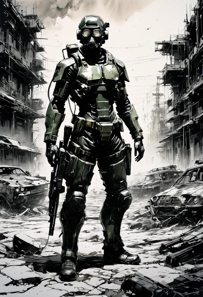 Post-Apocalyptic Wasteland, by Yoji Shinkawa, best quality, masterpiece, very aesthetic, perfect composition, intricate details, ultra-detailed
