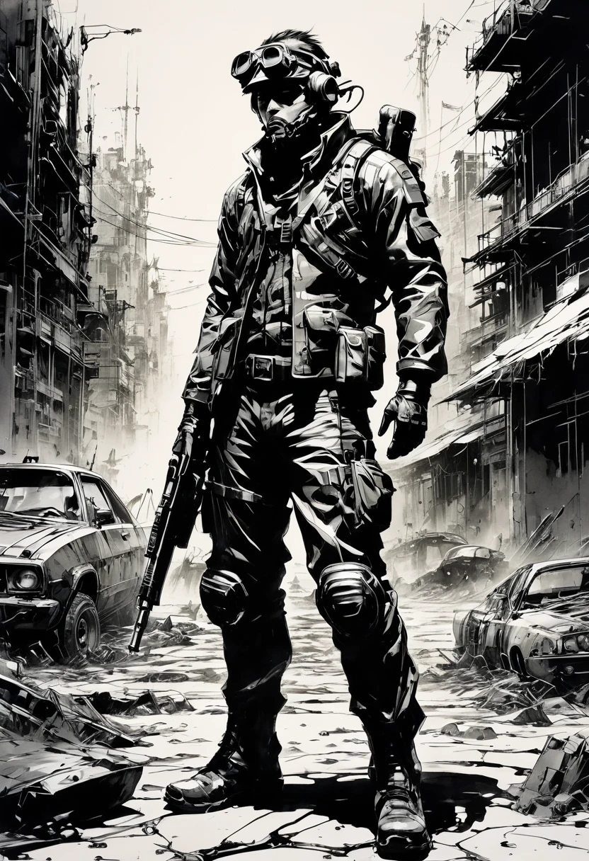 Post-Apocalyptic Wasteland, by Yoji Shinkawa, best quality, masterpiece, very aesthetic, perfect composition, intricate details, ultra-detailed