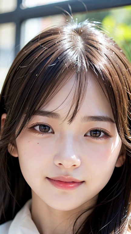 With the alleys of Kyoto in the background、18-year-old girl、independent、Look forward、Light eye makeup、Brown Hair Color、flat 、Hair blowing in the wind、Quality of actress、Shiny, Ultra-realistic faces、smileの表情、Watery eyes、look up、Calming lighting effects、 Ultra-Realistic Capture、Very detailed、High resolution 16k human skin closeup。Skin texture must be natural、Must be so detailed that pores are visible、skin is healthy、Must be an even tone、Use natural light and color、High quality photos taken by a modeling agency'Exclusive photographer、smile