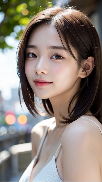 With the alleys of Kyoto in the background、18-year-old girl、independent、Look forward、Light eye makeup、Brown Hair Color、flat 、Hair blowing in the wind、Quality of actress、Shiny, Ultra-realistic faces、smileの表情、Watery eyes、look up、Calming lighting effects、 Ultra-Realistic Capture、Very detailed、High resolution 16k human skin closeup。Skin texture must be natural、Must be so detailed that pores are visible、skin is healthy、Must be an even tone、Use natural light and color、High quality photos taken by a modeling agency'Exclusive photographer、smile