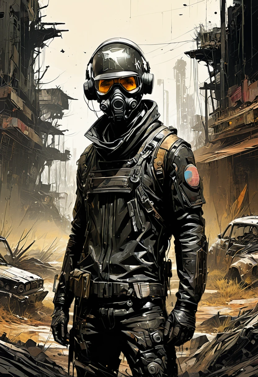 Post-Apocalyptic Wasteland, by Russ Mills, best quality, masterpiece, very aesthetic, perfect composition, intricate details, ultra-detailed