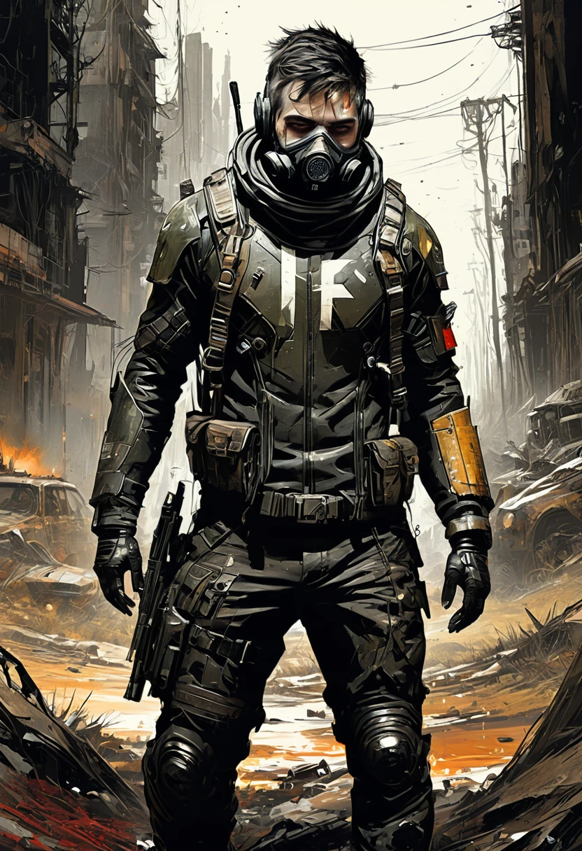 Post-Apocalyptic Wasteland, by Russ Mills, best quality, masterpiece, very aesthetic, perfect composition, intricate details, ultra-detailed