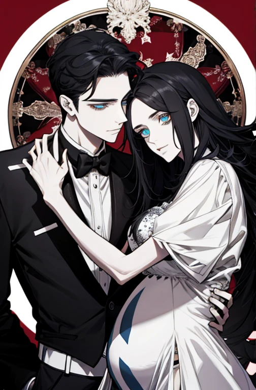 **Color palette**: เลือกColor paletteที่แสดงออกถึงความหลงใหลและความลึกลับ. dark red, black people, and gray can symbolize both romance and the dangerous world of the mafia. adding gold or silver can convey luxury and wealth.,blue eyes
**picture or illustration**:
- **pair**: มีรูปpairอยู่บนปก, with the female character (Emma)((blue eyes))I am white and a male character. (Lucas)((black hair))blue eyes ในอ้อมกอด, or a captivating pose. make sure their chemistry is visible, but maintain the deliciousness.
- **Mafia elements**: include images related to the mafia in detail, such as the silhouette of a man wearing a straw hat, or a gun and a rose, to hint at the danger in the story.