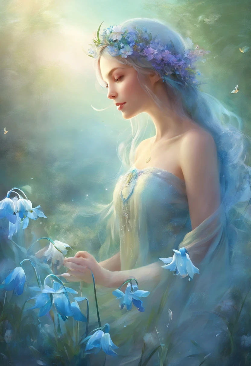 blue spring flowers, Vesna, snowdrops, dream grass,