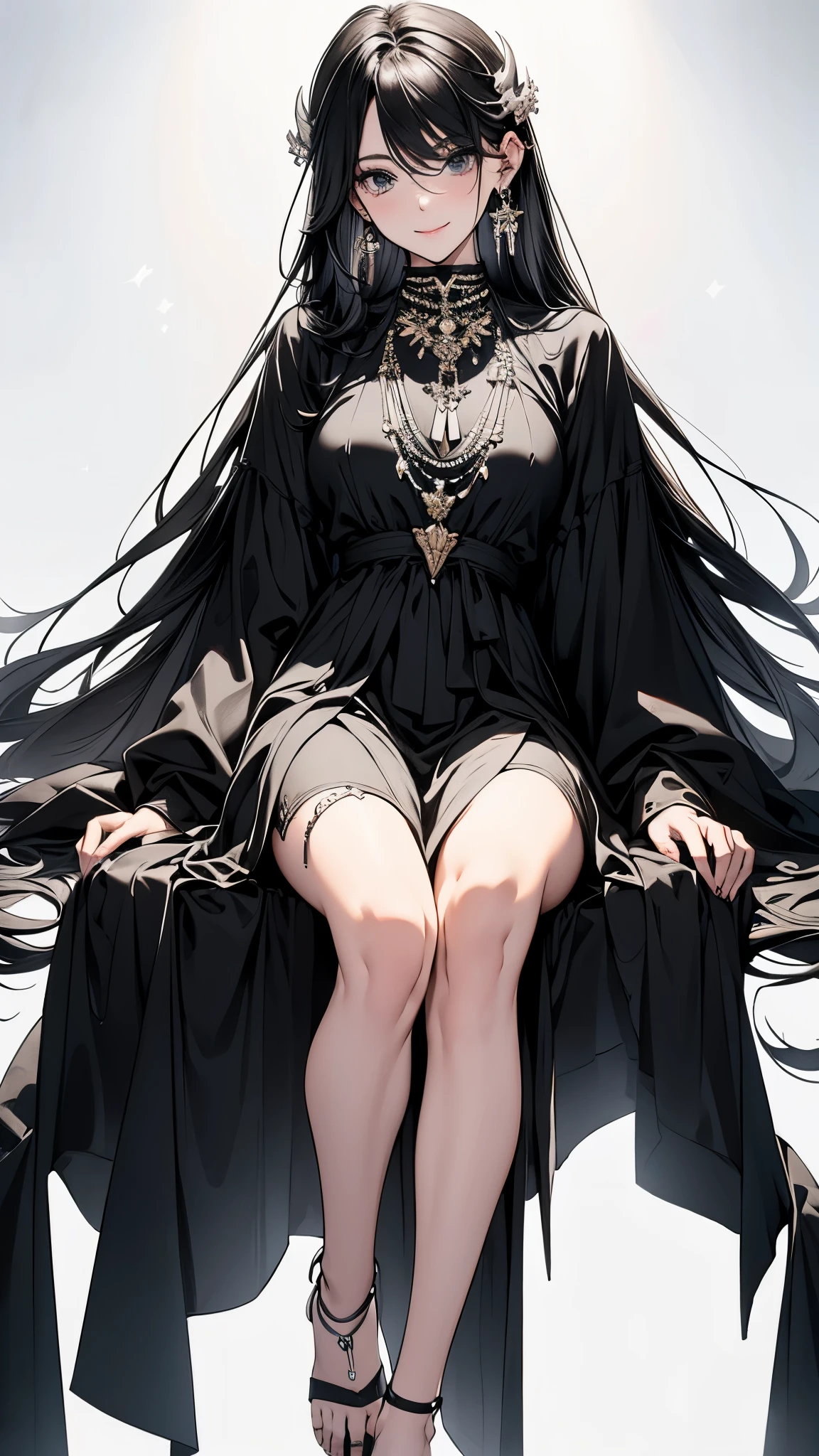 ((Biologically correct limb count))、(( Full body, including face))、4K、masterpiece、((Focus on the face))、((Symmetrical facial features))、The eyes are detailed、Beautiful woman、Excellent style、Beautiful arms、Beautiful feet、Beautiful Hands、(slim)、Drawing facial details、Small earrings、necklace、(White and uniform gloss、Shiny Dress、High heels、Glowing Skin)smile、(Beautiful feetのアップ)、Sweat、(((Black and White)))、Realistic illustrations,Reading a book