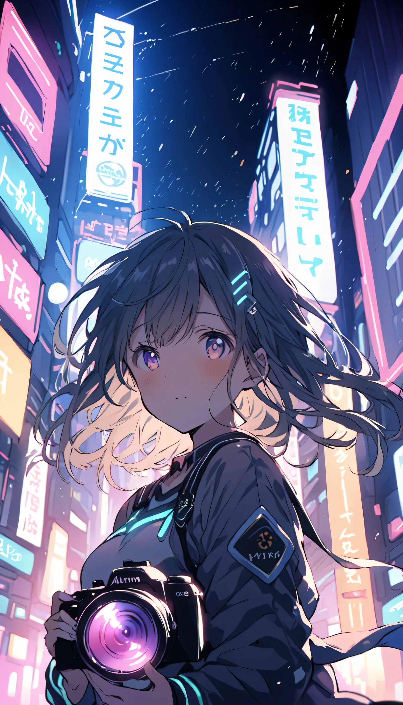 Colorful profile picture of an anime-style female character. anime「My Favorite Child」has characteristics that are clearly different from. The setting is a futuristic city lit up by neon lights. The environment is stimulating and adventurous. The camera settings are、A digital camera with a low ISO setting. This lens is a medium aperture zoom lens.. The character designs were inspired by Japanese illustrators and anime fans., Akiko Sterrenberger, Photographed by Makoto Shinkai, Your Name。Director of