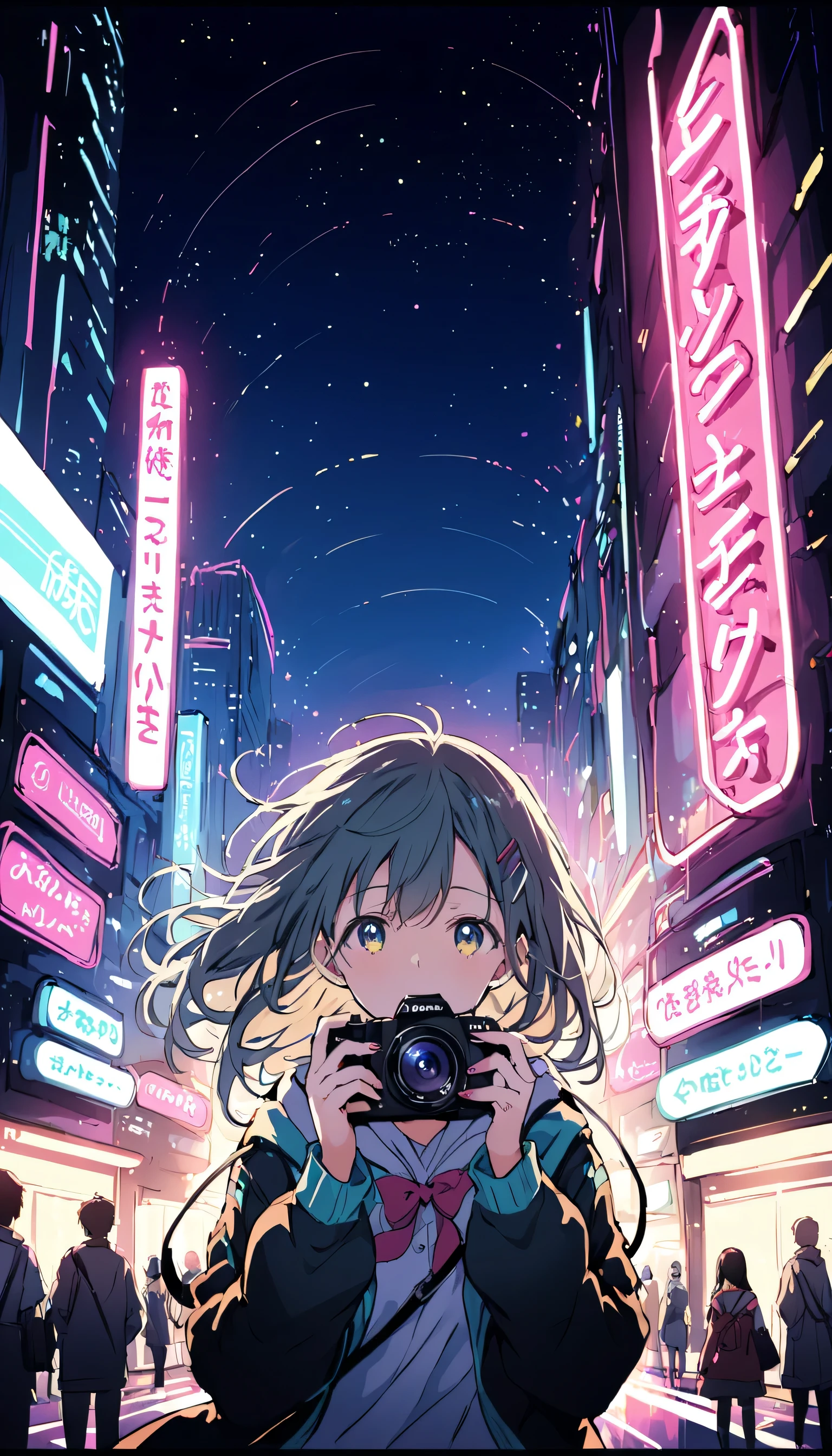 Colorful profile picture of an anime-style female character. anime「My Favorite 」has characteristics that are clearly different from. The setting is a futuristic city lit up by neon lights. The environment is stimulating and adventurous. The camera settings are、A digital camera with a low ISO setting. This lens is a medium aperture zoom lens.. The character designs were inspired by Japanese illustrators and anime fans., Akiko Sterrenberger, Photographed by Makoto Shinkai, Your Name。Director of