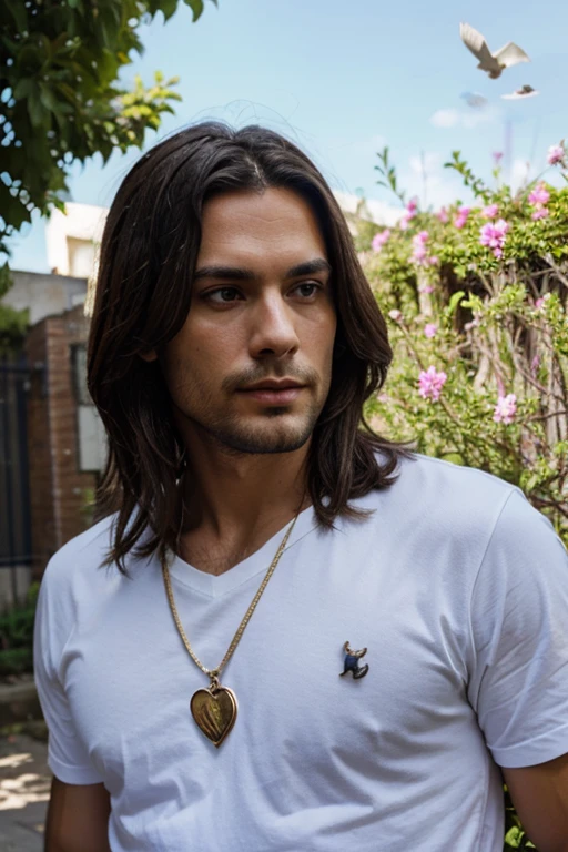 Jesus, man, 33 years, blue sky, doves, flowers, divine guy.