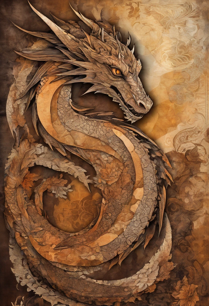 Dragon marron acajou chocolat caramel, Precision, gaze focused on a specific point, precise posture, fond caverne ocre ::2 colorful ink painting ::2 art fantasy