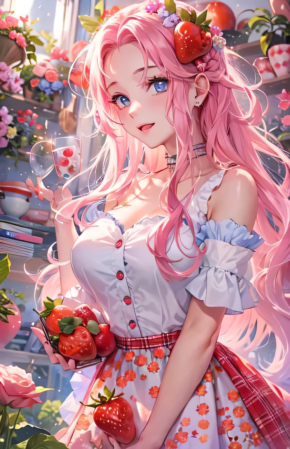 ((highest quality)), ((masterpiece)), (Get used to it), Perfect Face , beautiful girl , strawberry , Big Breasts , Long and beautiful hair , Braided hair ,