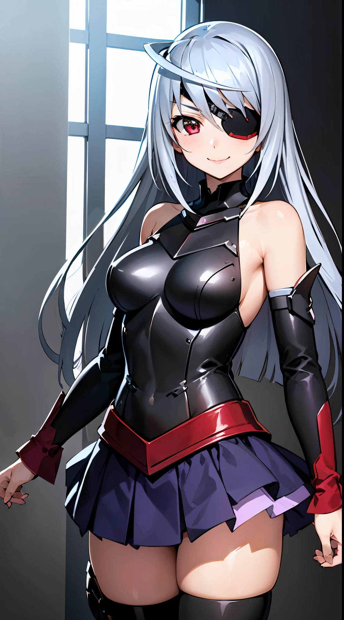 1girl, solo, looking at viewer, aalaura, long hair, eyepatch,
BREAK (skirt, thighhighs, bare shoulders, detached sleeves, armor, white thighhighs, breastplate:1.2)
BREAK（upperbody closeup)，Raised sexy，is shy，ssmile，
BREAK the background is a high-tech lighting scene of the future city.
BREAK (masterpiece:1.2), best quality, high resolution, unity 8k wallpaper,NSFW ,(illustration:0.8), extremely detailed face, perfect lighting, extremely detailed CG, (perfect hands, perfect anatomy),