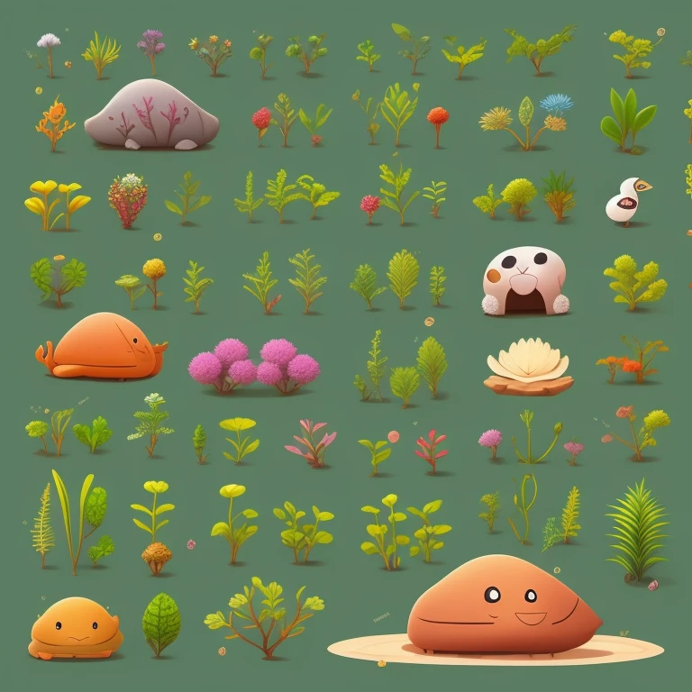 Plants that don't live on Earth, cute, colorful, cartoons, so you can understand the whole thing