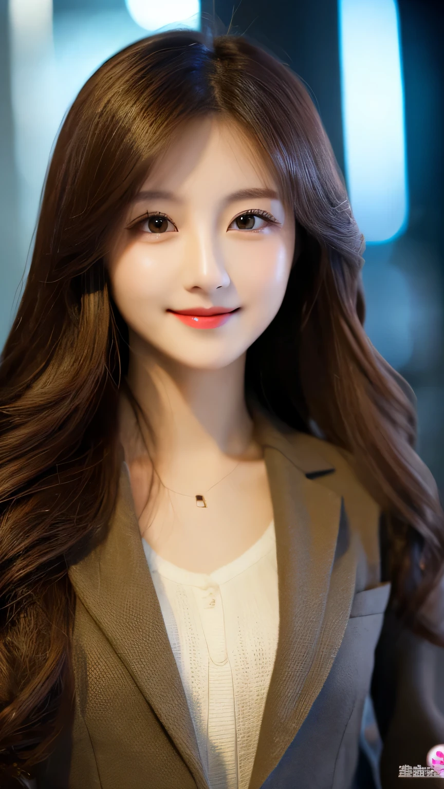 Tabletop, highest quality, figure, Very detailed, In detail, High resolution, 8k wallpaper, Perfect dynamic composition, Japanese、Beautiful fine details、OL、Women&#39;s Suits、night、Long Hair,Center of chest, Natural color lip, Bold sexy pose,smile,20-year-old girl、cute、sexy shot looking at camera
