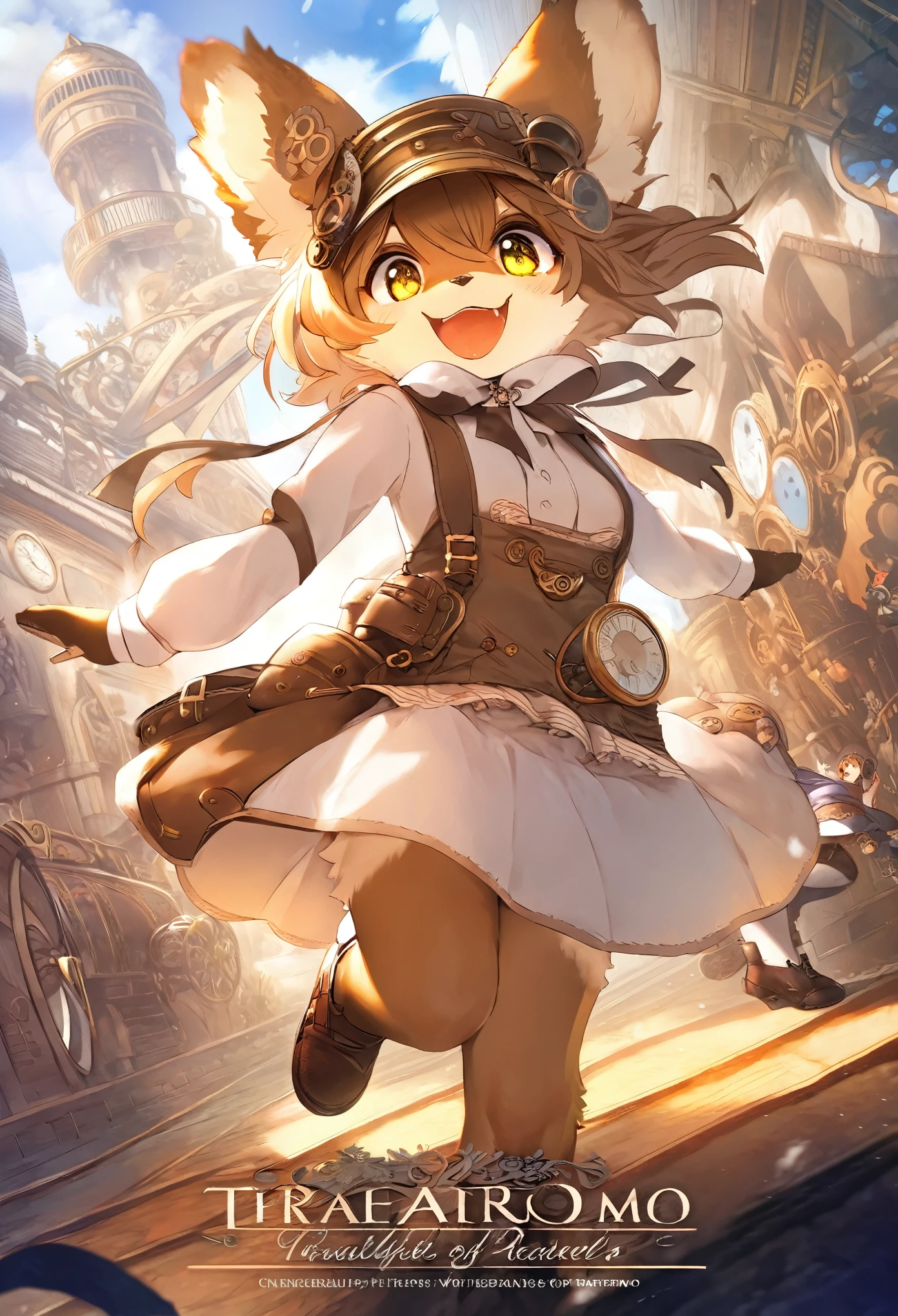cover_page, highres, top quality, best quality, paid reward available, High-quality illustrations, unparalleled masterpiece, perfect artwork, absurdres, super high resolution, detailed background, Steam punk, Beautiful World Heritage, 6+boys, 6+girls, Happy, joyful(Photos of solo travelers)(kemono, furry anthro)cinematic lighting, dynamic angle,