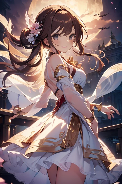 (highest quality),(4K), [CG paintings of extremely spectacular detail]!!,(Cheering Stick),(((Masterpiece,))) (Super detailed),(((Magical Girl Magi Madokesu))),(Intricate details),(nature,Mature Face),((((Beautiful stage)))),(Dynamic Angle,)(Strong winds),(Dynamic Lighting),(flowering,Synthwave), (reality: 0.7), alone,1 girl,Long eyelashes,Twin tails,Watery eye,Reflected Eyes,Brown-haired god,floating hair,(Comfortable flower dresses),((Elegant and conservative fabrics)),Captivating smile,Put your arms behind your back