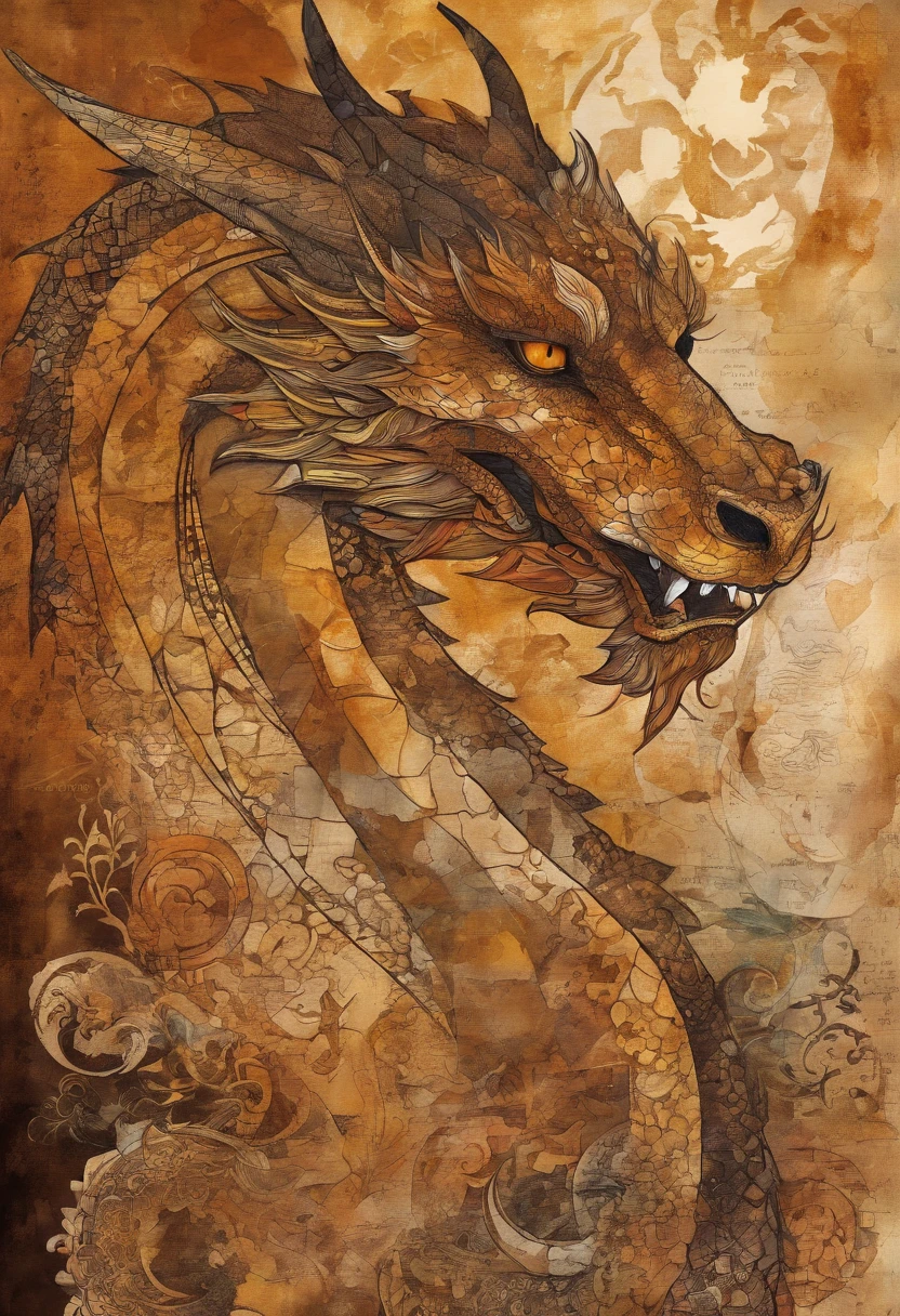 Dragon marron chocolat caramel, sensuality, douceur, regard doux bienveillant, posture stable, (expression confiance en soi) fond caverne ocre ::2 colorful ink painting ::2 art fantasy