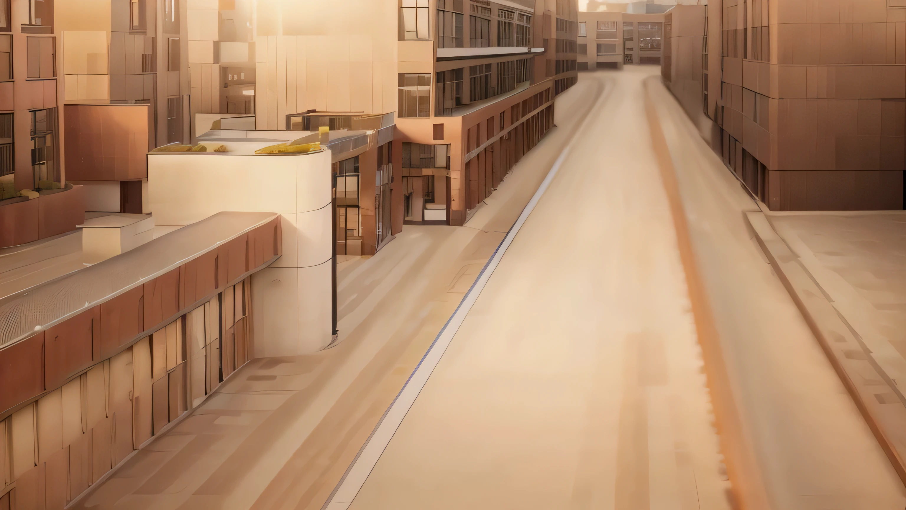 A train is running along the city track, Realistic street scenes, city street view background, Street background, Modern city street, Realistic establishing shots, Perspective 3d Octane rendering, Empty metropolitan street, Modern streets, Detailed architectural visualization renderings, Detailed streets, Realistic CGI rendering, Sloping Street, Rendering in Lumion Pro, Semi-realistic rendering, street perspective