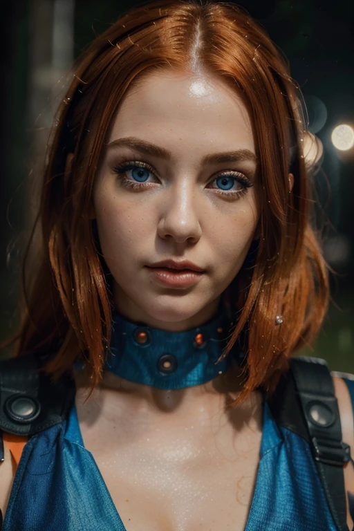 (best quality,4k,8k,highres,masterpiece:1.2),full body portrait,ultra-detailed,realistic,beautiful detailed eyes,beautiful detailed lips,extremely detailed eyes and face,longeyelashes,girl,orange hair,blue cyberpunk outfit,colorful meadow,night,entire body portraits,vivid colors,studio lighting