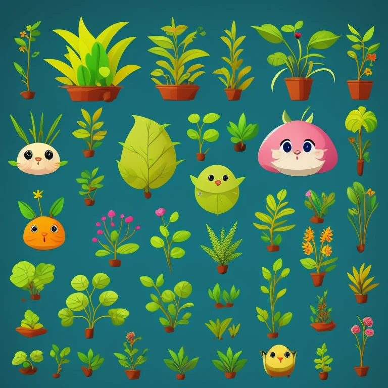 Plants that don't live on Earth, cute, colorful, cartoons, so you can understand the whole thing