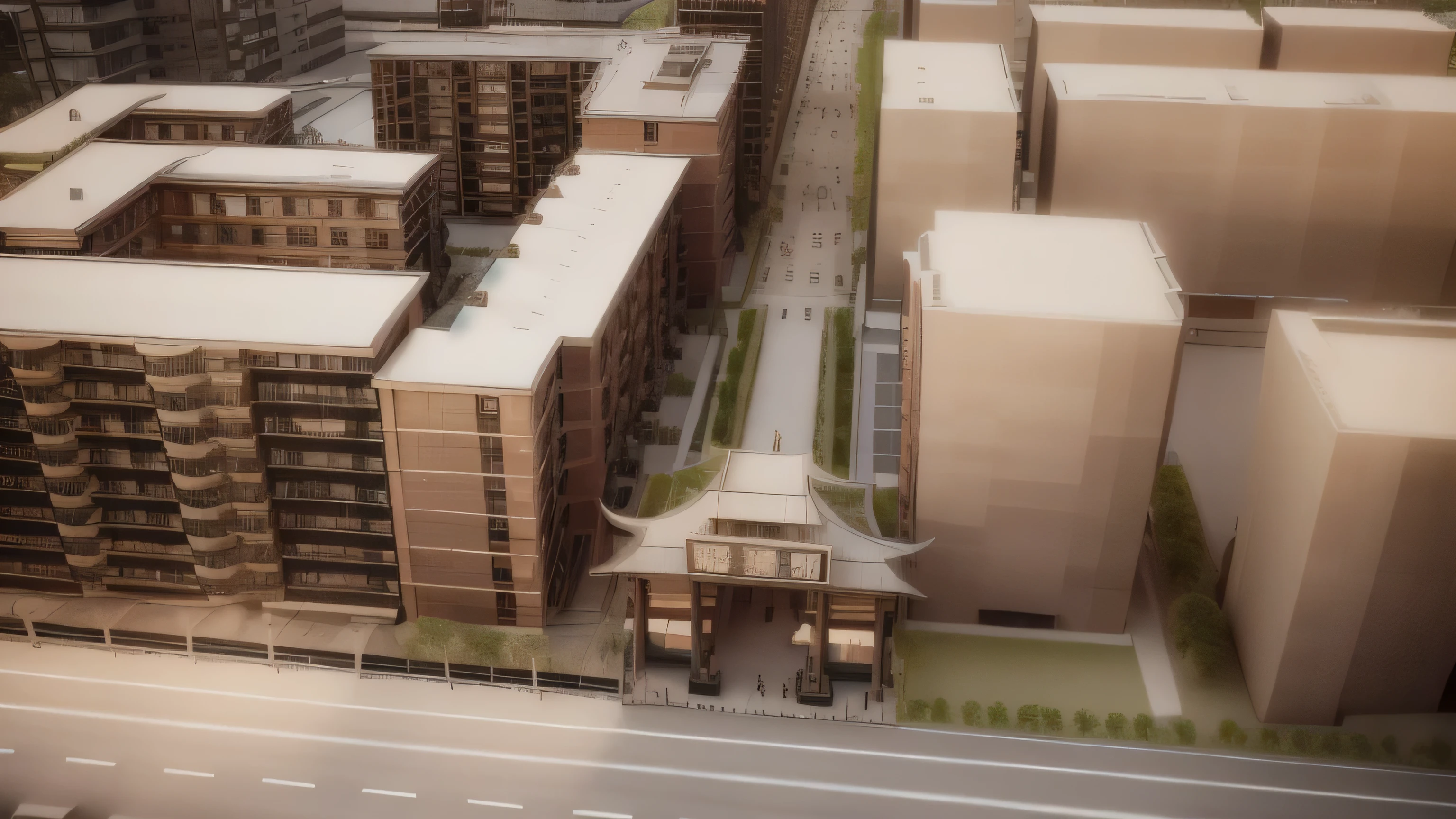 There is a city model,There is a bus and a bus stop, The Beauty of the Tang Dynasty, Highly Detailed Rendering, Extremely detailed rendering, Complex 3D Rendering, Complex 3D Rendering, Fully detailed rendering, Very detailed rendering, Close-up establishing shot, Spell Rendering, Highly detailed 3D rendering, Highly detailed 3D rendering, Rendering, Realistic CGI Rendering