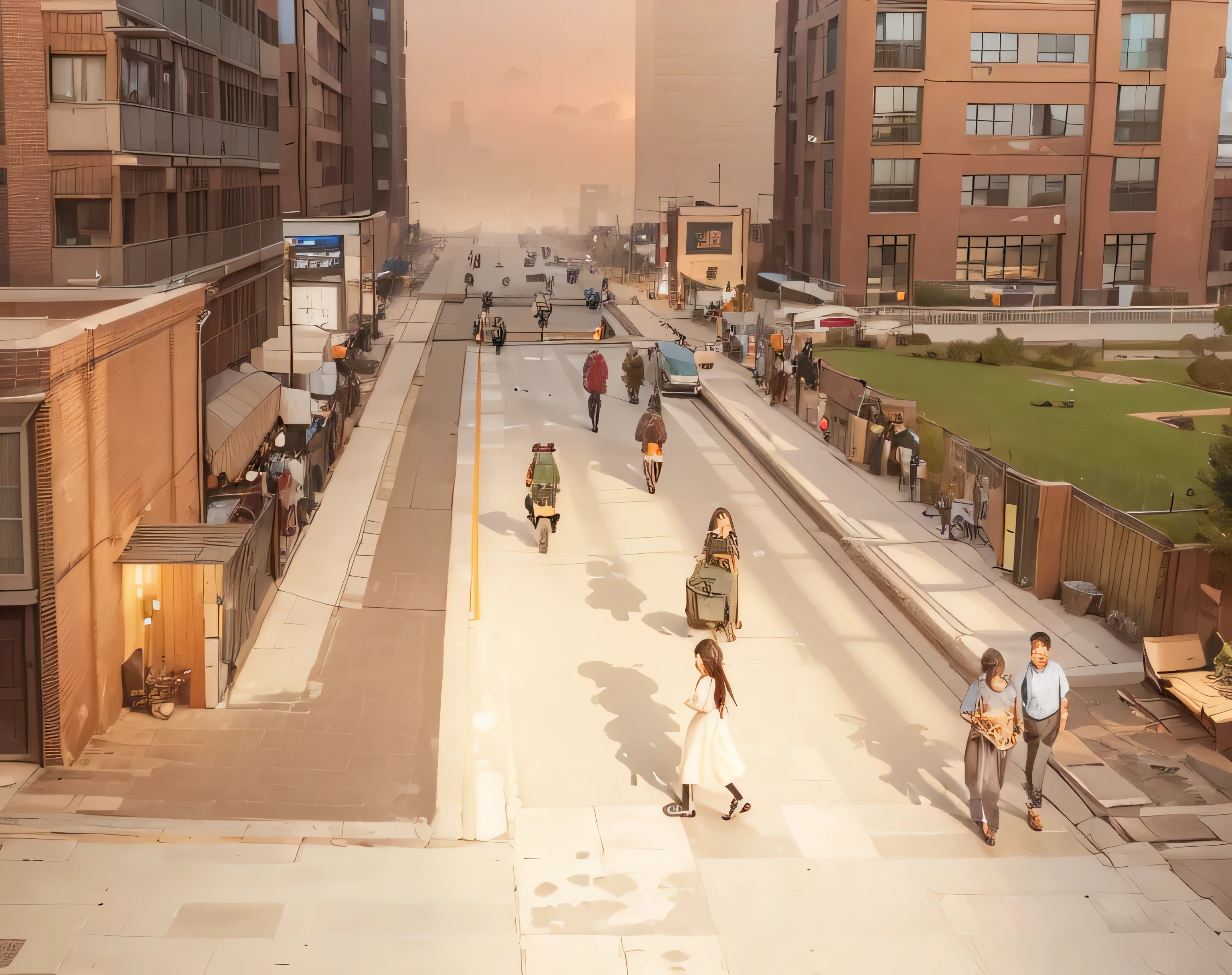There are many pedestrians on the streets of this city, artistic, urban concept art, full resolution, Detailed screenshots, concept art, concept art, looks realistic, Rendering art, author:David Palumbo, Realistic scene, Rendering illustration, Establishing Shot, author:Yukika Kosaka, concept illustration, concept artwork, Ultra-detailed scenes, Rendering