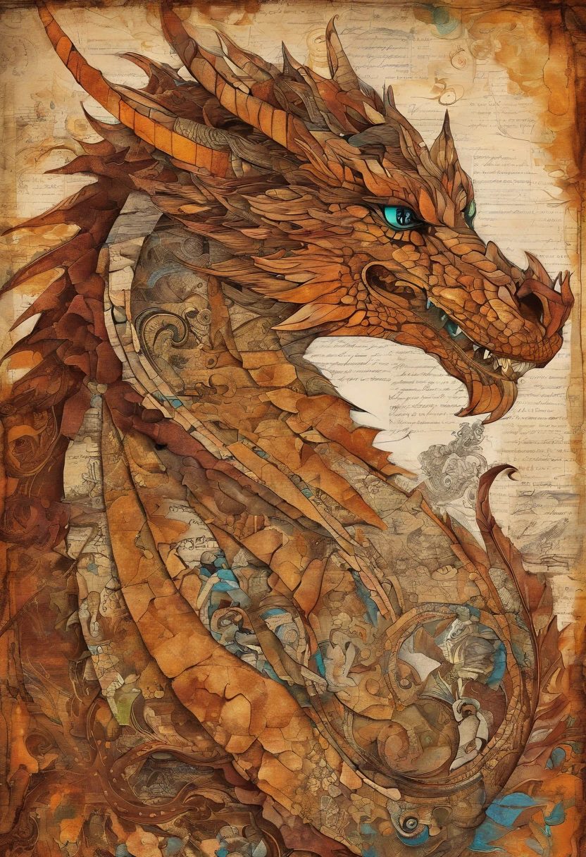 Dragon marron acajou chocolat caramel, sensuel calme, douceur, regard intelligent instruit , posture professeur maître d'école, (expression savante) fond caverne ocre ::2 colorful ink painting ::2 art fantasy