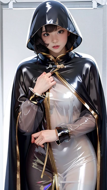 １People Girls　Chinese clothing　Transparent rubber suit　(latex leather PVC cloak coat cape satin 1,25) (4K Best Quality)