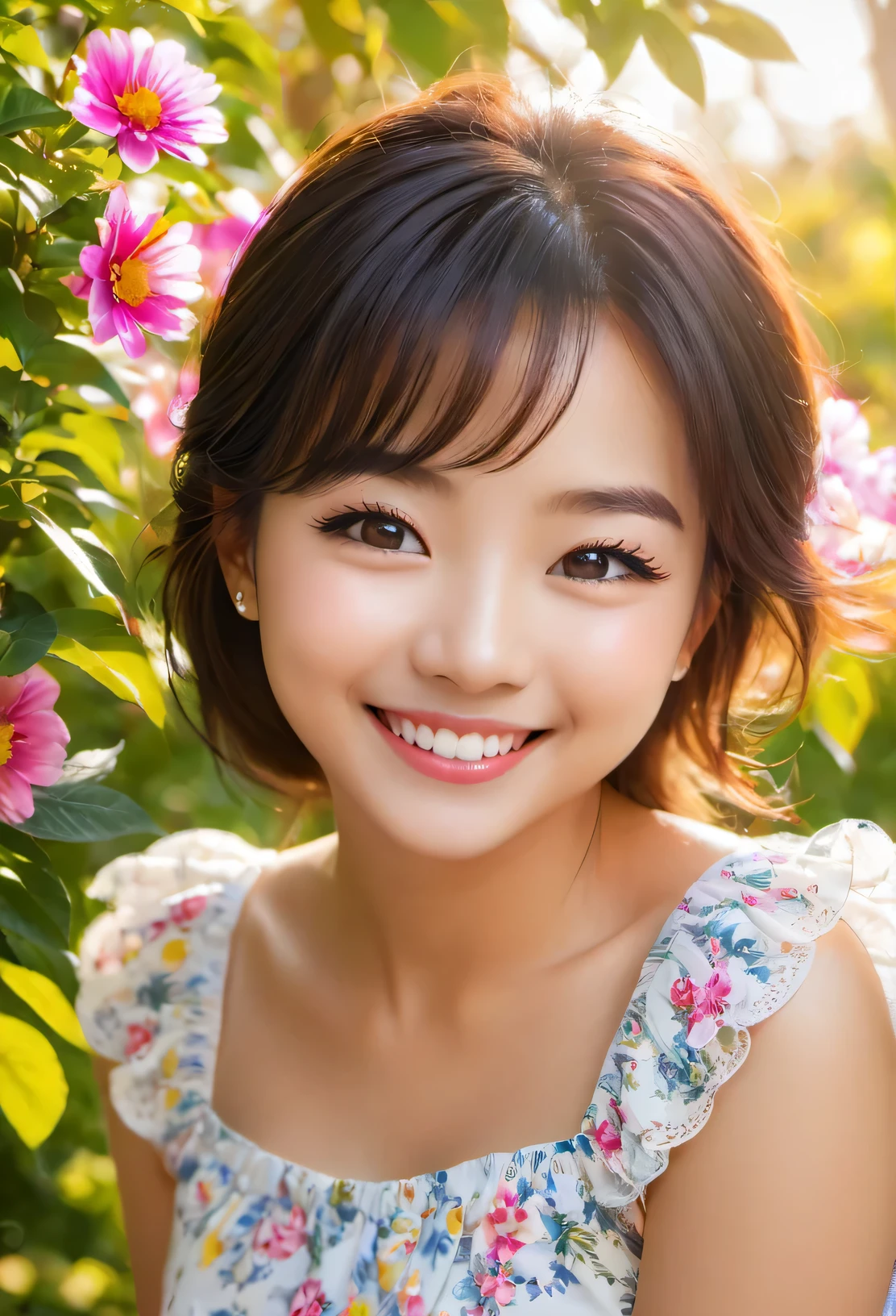 (The best quality at its best,4K,8k,High resolution,masterpiece:1.2),Super detailed,(Actual,photoActual,photo-Actual:1.37),smile,Happy expression,Detailed facial features,Beautiful bright colors,Vibrant atmosphere,Warmly lit,Playful,enthusiasm,Shining Happiness,Warm Feelings,joy,Entertainment,elated,Big smile,beauty,Bright eyes,Curved lips,Giggling,facial expressions of joy,joyにShining Eyes,Natural and attractive,Light of Happiness,Infinite joy,overflowing happiness,A contagious smile,Friendly Energy,heartfelt Giggling,Attractive happiness,Bright atmosphere,A gentle smile,Multicolored background,Shining Sun,Nature&#39;s Embrace,Flowers in full bloom,Quiet Garden,serenity and joy,Calm and content,Gratitude and gratitude,Peaceful and prosperous environment,A vibrant and positive atmosphere,A harmonious environment,Playful interaction,Lovely atmosphere,Exquisite detail,Energetic emotions,shining cheeks,Shining Eyes,Happy soul,Giggling echoing,joyful memories.