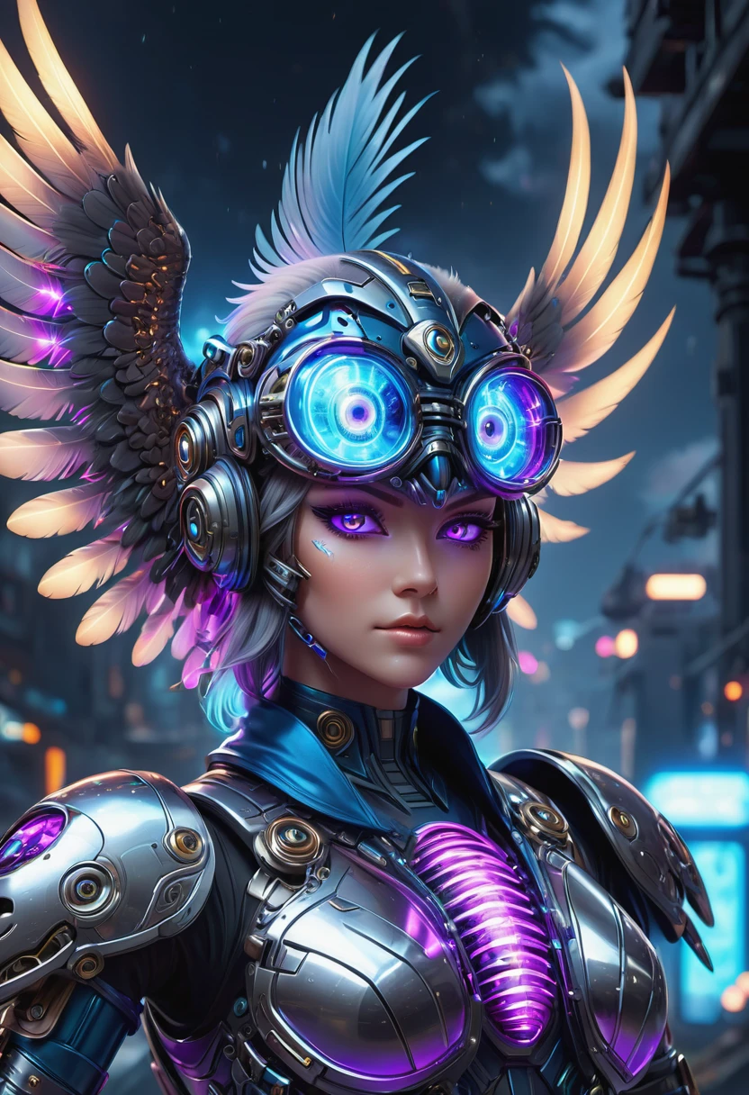 (Best quality, 8K, A high resolution, tmasterpiece:1.2), (Ultra-detailed), (anthropomorphic turtle),(Cybertron futuristic mechanical female bald eagle), (Battle Angel Lolita),full bodyesbian, dreamy glow,luminous neon lights,High-tech mechanical parts,Metal claws and wings,Metal heads and pecks,Metal feathers,Extremely cool,Metal legs,Bionic eye,Detailed feather design,sharp beak,hovers in mid-air,Electric blue and bright purple,Vivid glowing eyes,Reflective metal surface,Interlocking mechanical gears,Dynamic and stylish design,motion blur effect,meticulous craftsmanship,Sci-fi atmosphere,Streamlined aerodynamic shape,Laser scanning pattern,holographic projections,Light-emitting circuit lines,hauntingly beautiful,Otherworldly precision,Advanced sensors,Complex algorithms,Ominous and mysterious atmosphere,electric sparks,Shiny chrome plating,Futuristic propulsion system,solo,Medium shot,concept-art, Fantasy theme,voluminetric lighting, Global illumination, Reflection, hyper HD,The light is bright,RGB colors,vibrant with colors, Mecha musume,McCorg gear