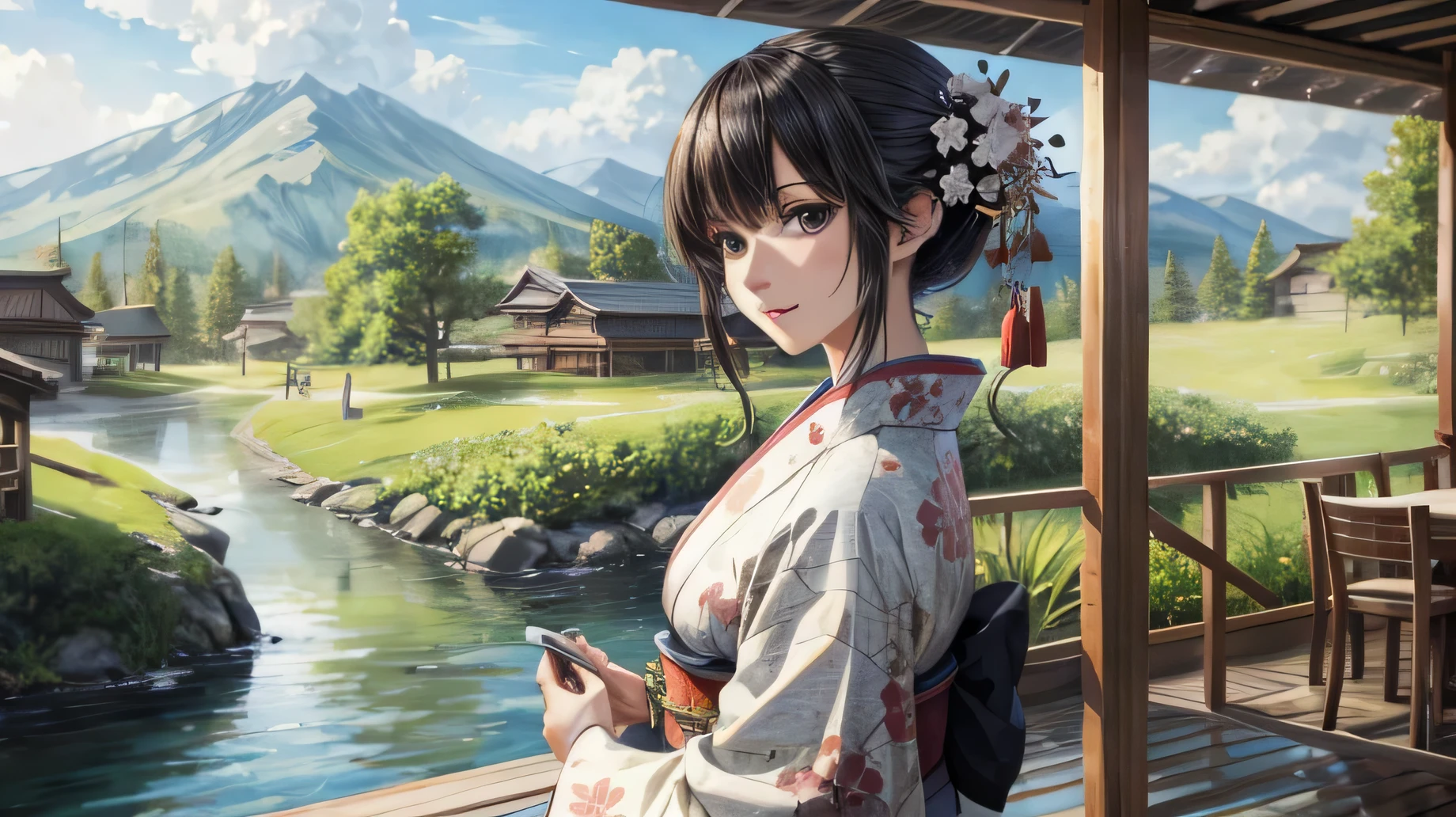 ((highest quality)), ((masterpiece)), (detailed), for anime,Spectacular Nature,Beautiful woman in kimono