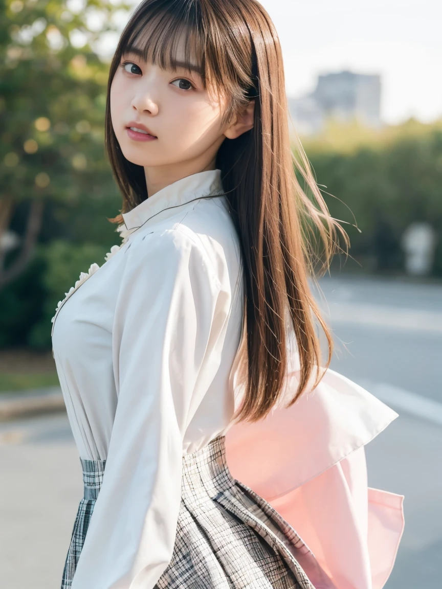 (Tabletop:1.3), (8k, Realistic, RAW Photos, highest quality: 1.4), Japanese, (One Girl), Beautiful Face, (Realistic Face), (Black Hair), Beautiful hairstyle, Realistic eyes, Beautiful fine details, (Realistic Skin), Beautiful Skin, Charm, 超A high resolution, Surreal, Very detailed, Golden Ratio、 Show from waist to shoulders, beautiful detailed skin, (cute:1.2), (Black Hair), ((J-Pop Idol)), (Upper thigh:0.6), (Depth of written boundary),Soft Light, Lens Glow, View your viewers, (Droopy eyes:1.2), Straight teeth,smile, floating hair, (Blonde:1.2), Brown eyes, Movie Scenes, Cinematic, Full Color, 4K, 8k, 16K, RAW Photos, Tabletop, Professionally color coded, Professional photography, Cleavage,high school girl, Put your hair up, think,(Sweat,Haa)1.2,(blush,Open your mouth)1.3,Soft Clean Focus, Realistic lighting and shading, (Very delicate and beautiful art)1.3, elegant,Active Angle,Dynamic pose, Realistic, (cute女の子:1.1), High resolution, Ultra Clear, Sharp focus, ,Cosplay, slim, transparent white cloth,Gray Hair, High Ponytail, (Off-White Damask Long Sleeve Shirt Dress:1.3), (Thom Browne designer dress:1.4), (Very detailed背景, Detailed background: 1.3), Bokeh, Depth of written boundary, china city street, There is no one in the background,(Skirt flip、Pink Panties:1.1)