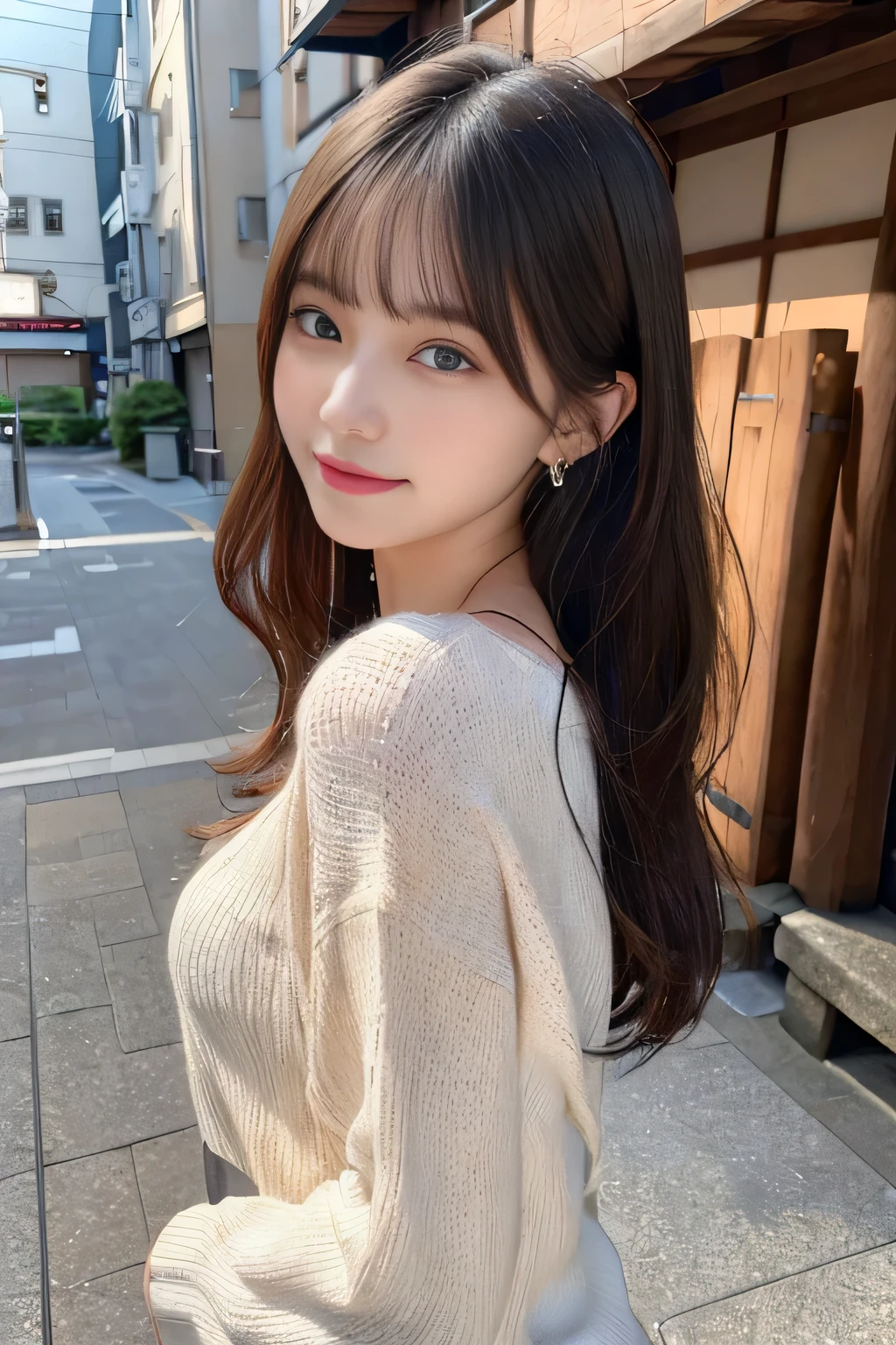 (Surreal), (Awareness-raising), (High resolution), (8k), (Very detailed), (The best Awareness-raisingns), (Beautiful fine details), (highest quality), (Ultra-detailed), (masterpiece), (wallpaper), (Detailed face), (Beautiful smile)、(Beautiful expression)、(Black-haired)、(length)、 Look up、Iris、Bangs with earrings、necklace、 solo、(((Beautiful girl with cute Japan)))、 ((Beautiful Japanese girl 20 years old))、 (((Casual clothing)))、((Baby Face))、 (((Slender body)))、 ((Full body writing))、(The whole body is projected)、 ((Stand with your legs wide apart:8.5!!!!、 joy))、You can see the feet and toes、Realistic Hair、 Filmed:Canon EOS R6、135mm、1/1250 seconds、f2.8、ISO400