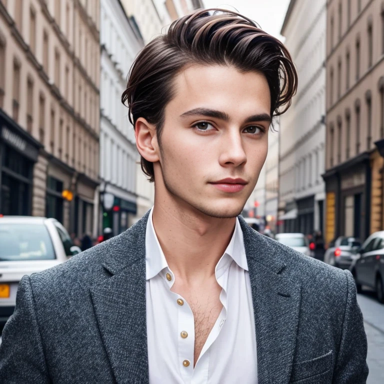 a young stylish german man, focus on face