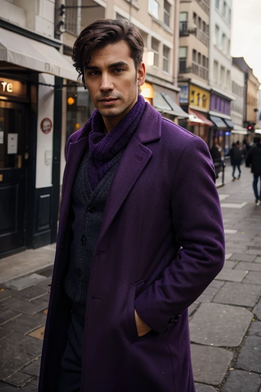 man in a purple coat