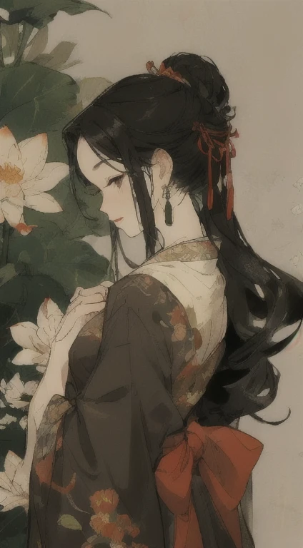 A girl, Chinese Clothing, whole body, Sunlight, Clear face, Clean white background with flowers, masterpiece, Super Detail, Epic creation, Ultra HD, high quality, Extremely detailed, official art, 8K Wallpaper, Super Detail, 32k,With a cruel smile on his lips