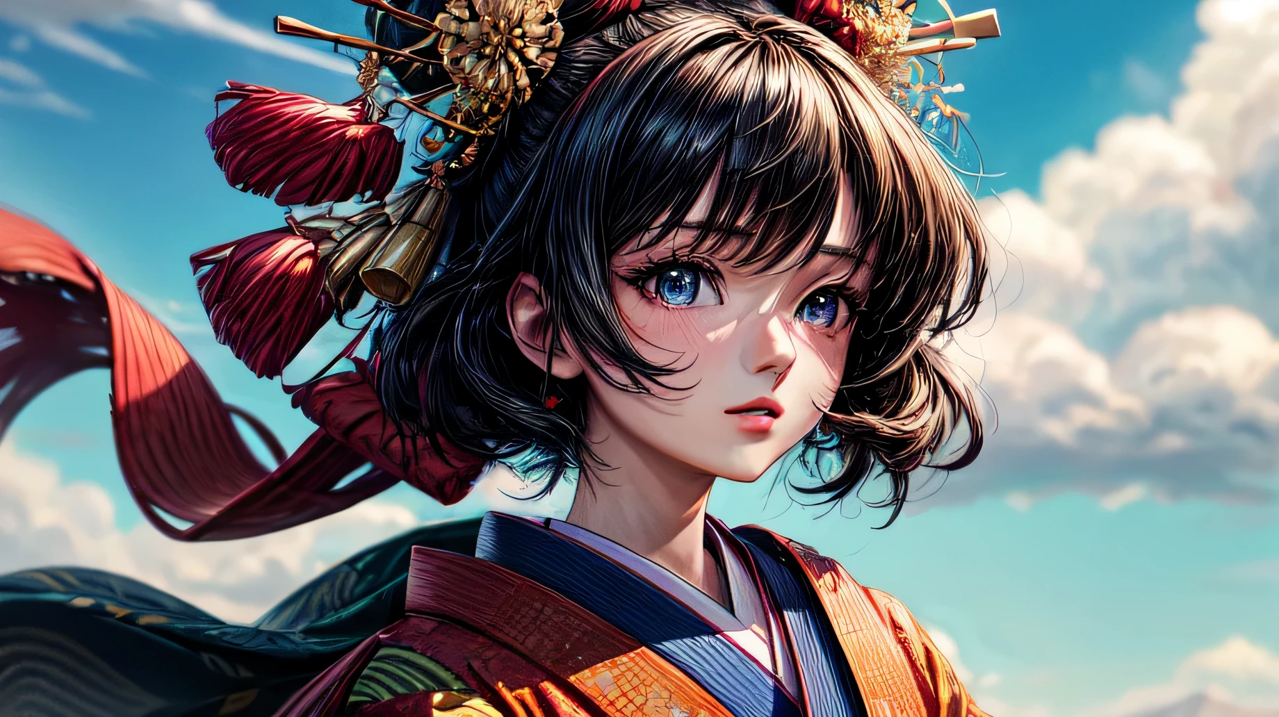 ((highest quality)), ((masterpiece)), (detailed), for anime,Spectacular Nature,Beautiful woman wearing a kimono