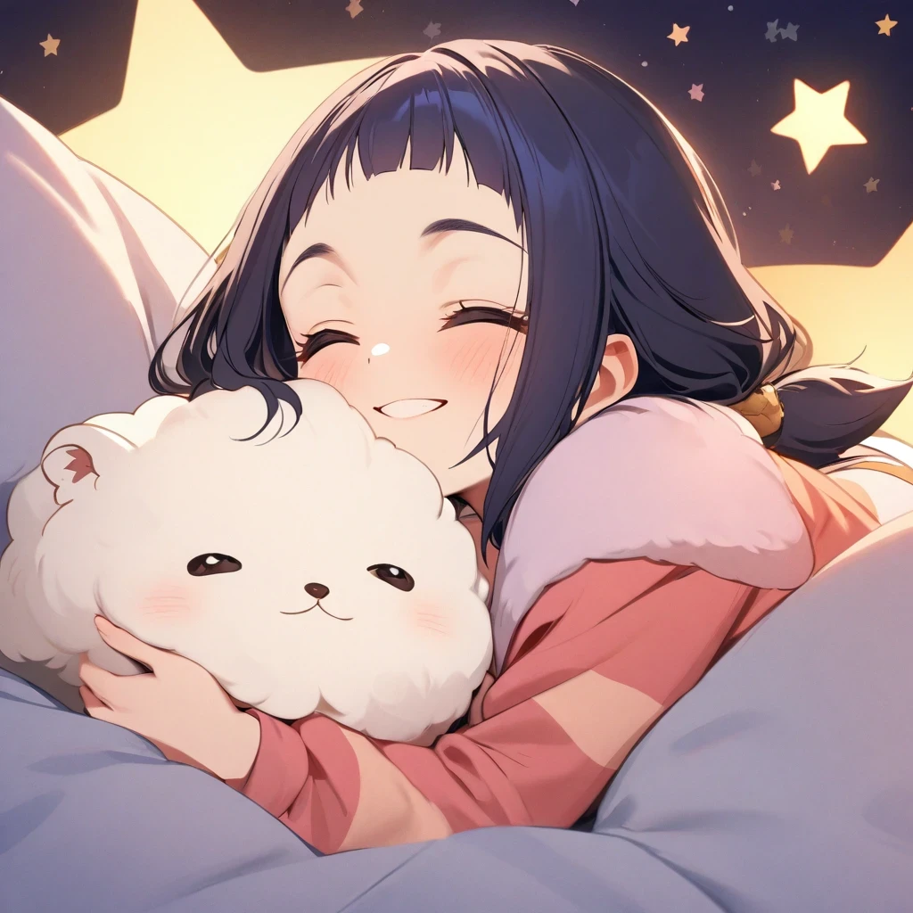 (shylily/(Twich/):1.5),(masterpiece:1.2),(best quality:1.2),, (1girl:1.3),girl,((fluffy hair)),((Her hair is half tied up around her temporal lobe.)),((cute pajamas:1.3)),(The fluffy feel of the bed:1.5),((Star background:1.4)),(cute smile:1.3),((Animals around:1.2)),((close up of face:1.2))