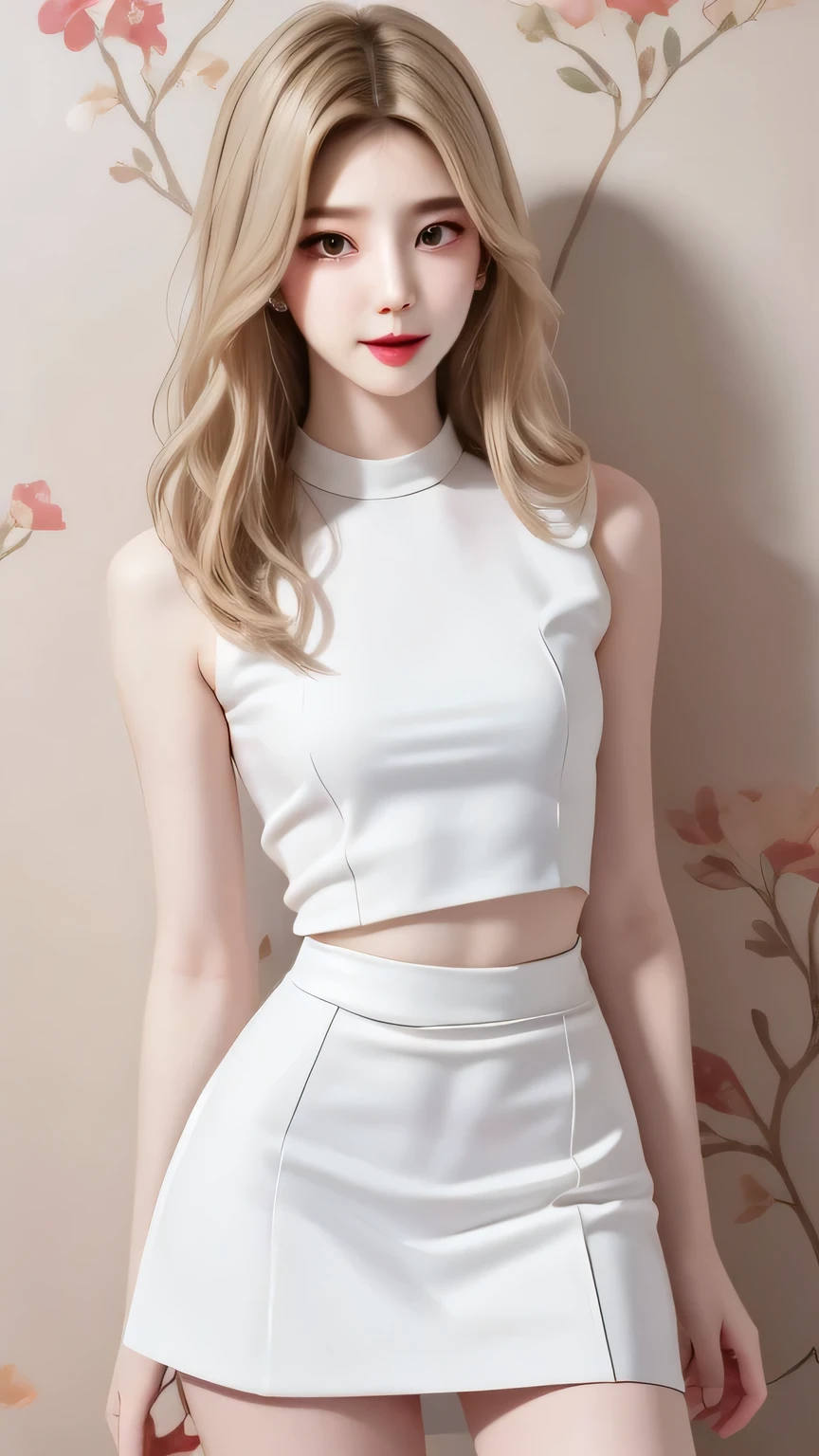 (Surrealism), (illustration), (high resolution), (8k), (Very detailed), (best illustration), (Beautiful and delicate eyes), (best quality), (Ultra Detailed), (masterpiece), (wallpaper), (Delicate face), Realistic skin, Anatomically correct, solitary, 1 girl, (Wavy white hair:1.2), (Beautiful Suzy:1.7), (Beautiful and cute JAV idol:1.7), Heterochromic Eyes, (Detailed blue eyes), There is a small mole under the eye, (A faint smile:1.1), (Large Breasts:1.2), Navy blue formal blazer, White shirt, Black mini skirt, Long legs, Tight abdominal muscles, Dynamic poses,