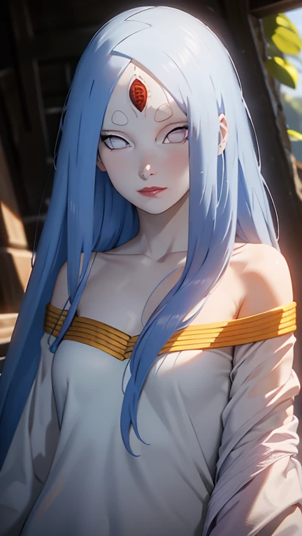 best quality, (masterpiece:1.2), illustration, absurdres, 
(1girl), (solo), (beautiful detailed girl), (upper body, portrait), from behind,
<lora:Grandmaster-10:0.9>, Grandmaster, pale blue hair, long hair, very long hair, red eyes, medium breasts,
white shawl, white cloak, black dress, long sleeves, ruffles, jewelry, choker, pantyhose, red high heels,
gentle smile,  looking at viewer,
inside trendy cafe, window, day, godrays, sunlight, buildings,